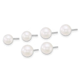 Sterling Silver Rhodium-plated 5-6mm/6-7mm/7-8mm Round White Freshwater Cultured Pearl Post Earring Set